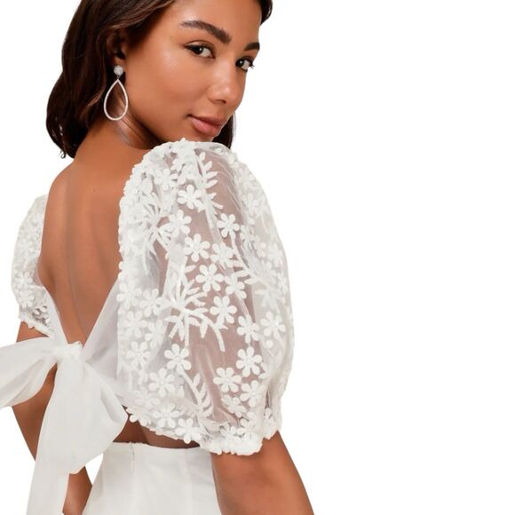 Lulus Charming Potential Mini Dress Womens M White Backless Puff Sleeve Party - Picture 7 of 10